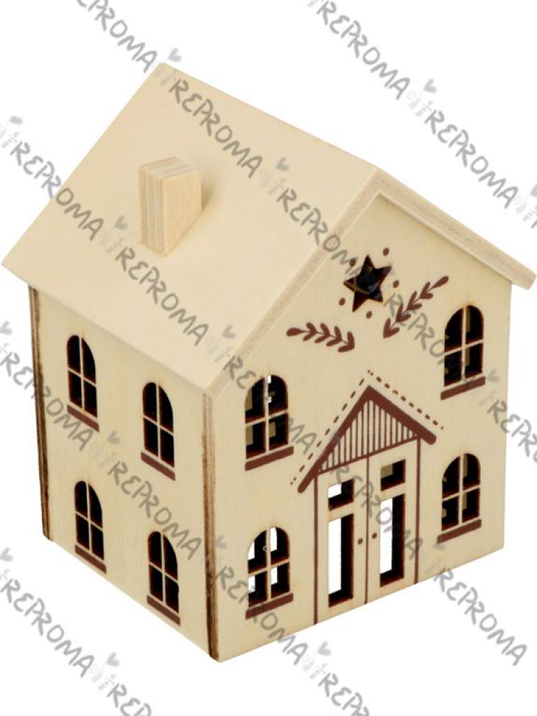 Drevený vianočný domček - svietnik - 8,5 cm