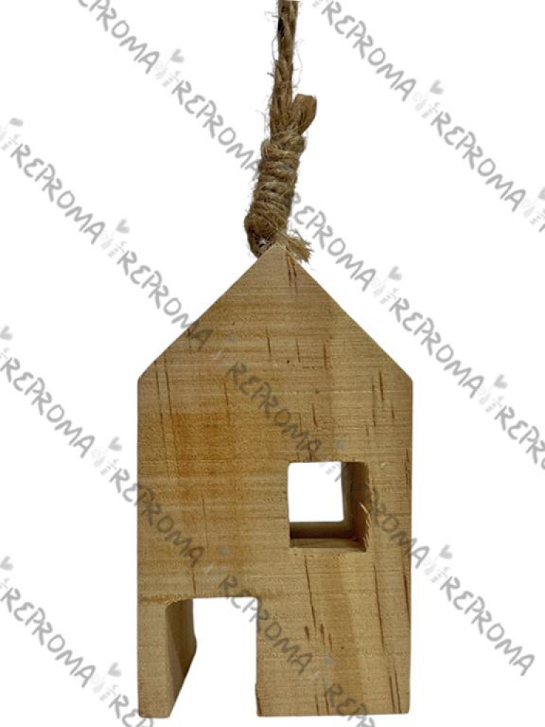 Závesná dekorácia drevený domček 9 cm - natur