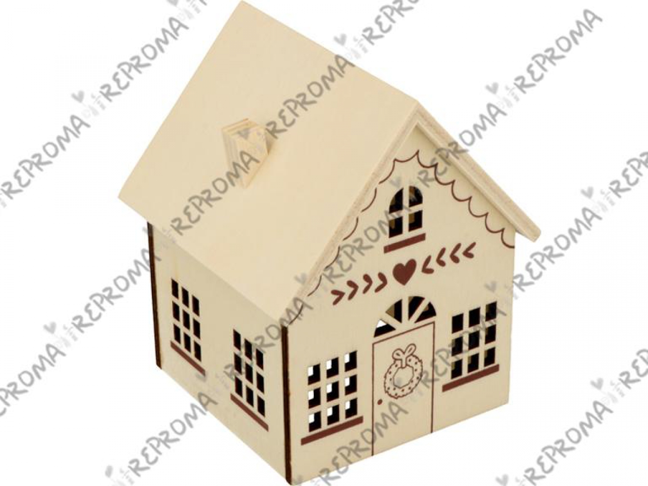 Drevený vianočný domček - svietnik - 9 cm