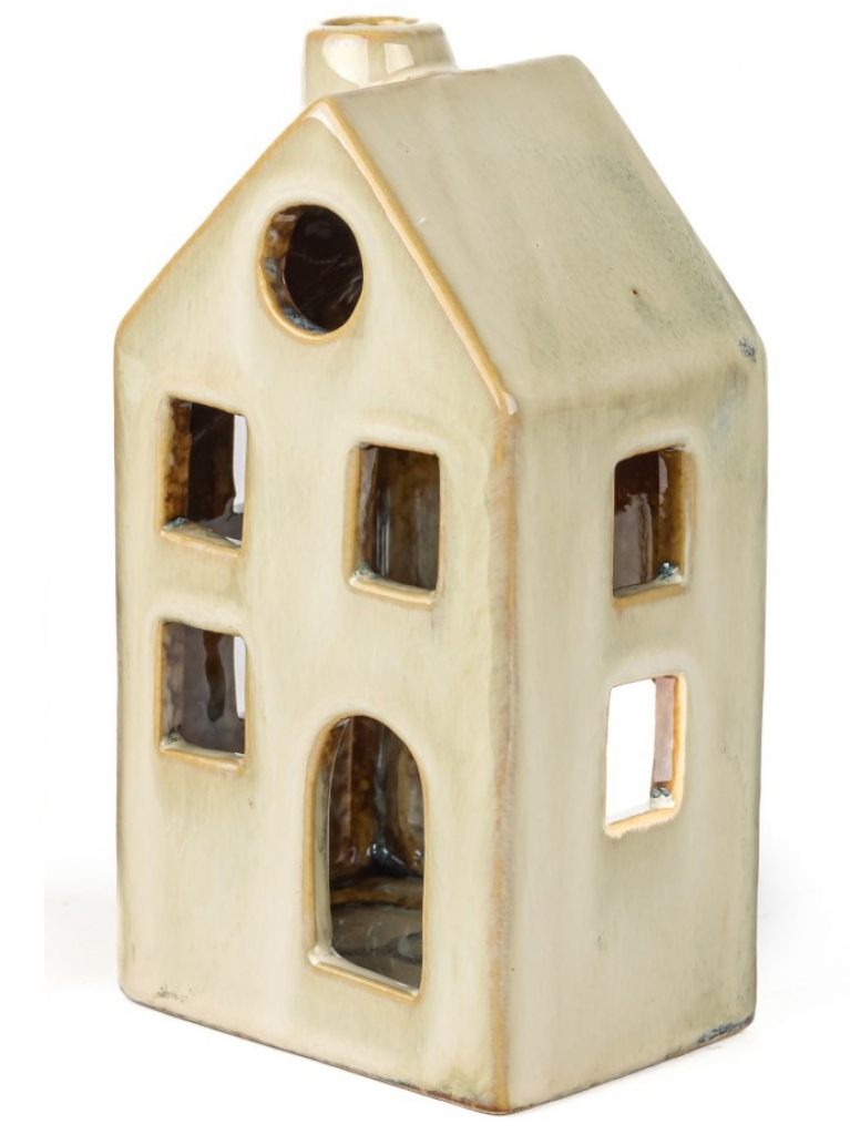 Keramický svietnik domček 16 cm – béžový