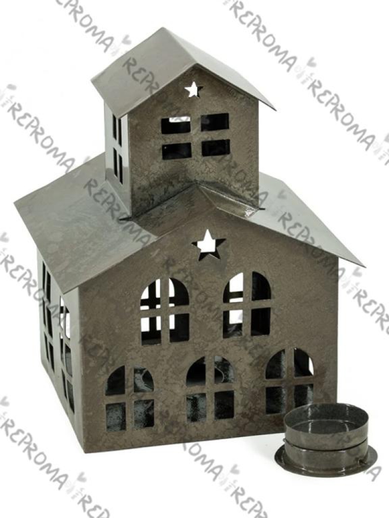 Kovový svietnik domček 18 cm - olivový