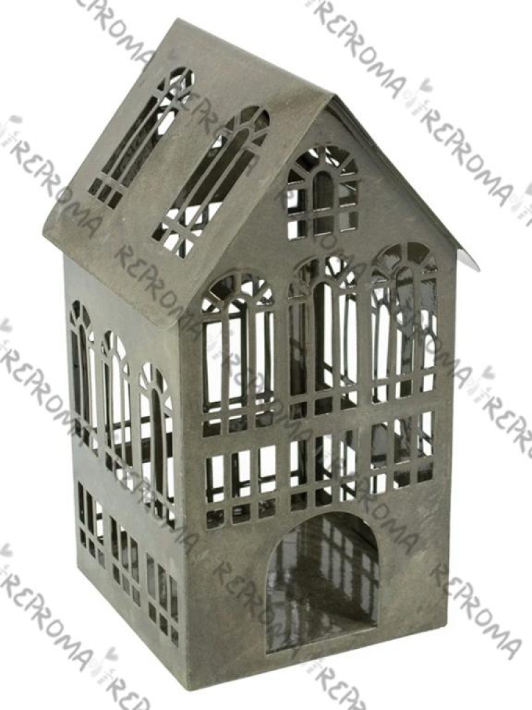 Kovový svietnik domček 25 cm - olivový