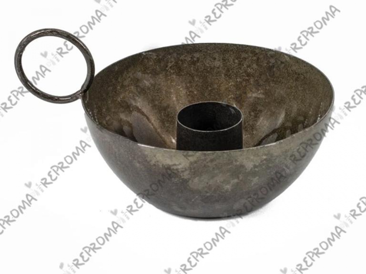 Kovový svietnik na kónickú sviečku - vintage oliva