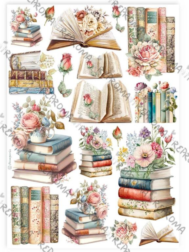 Ryžový papier A4 - vintage knihy