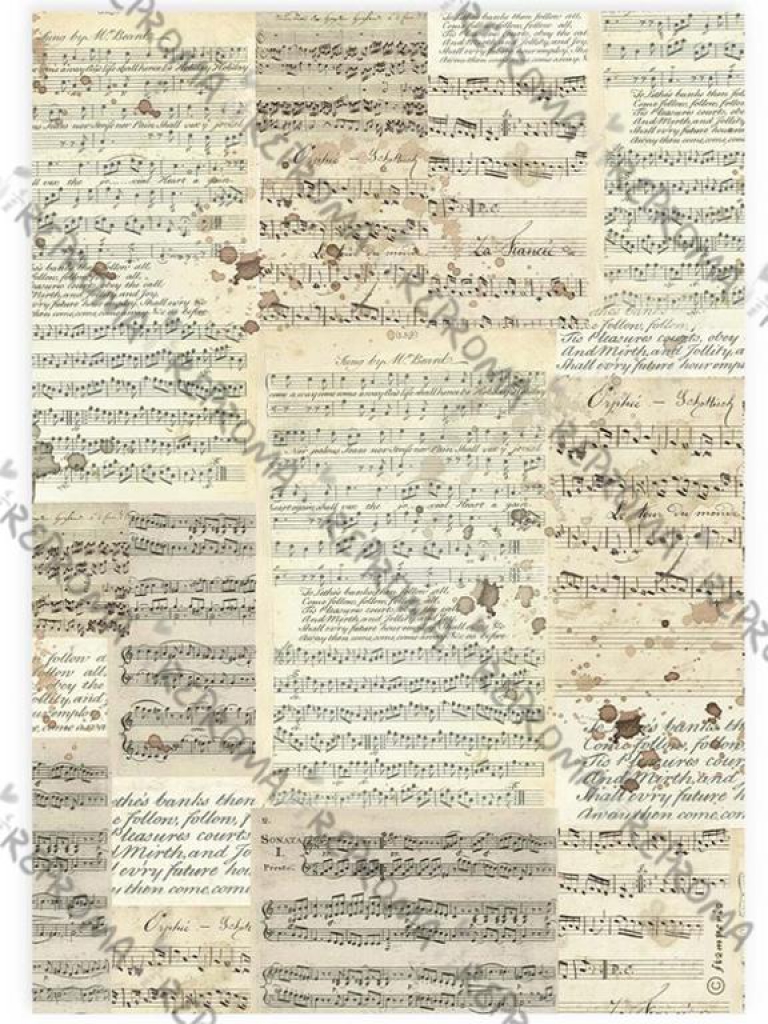 Ryžový papier A4 - vintage noty