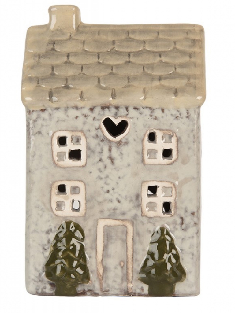 Keramický svietnik domček so stromčekmi 15 cm