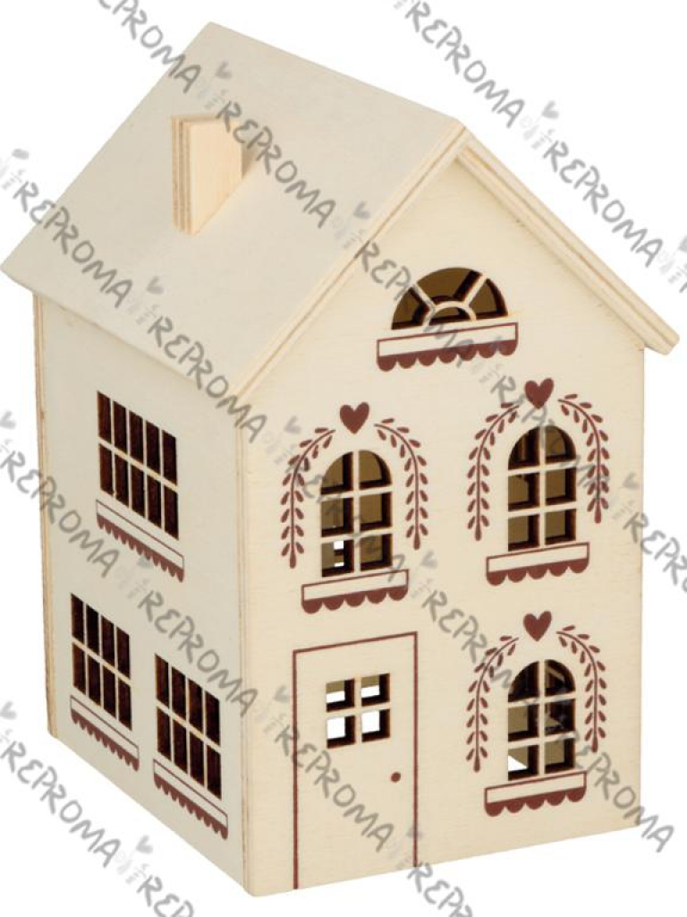 Drevený vianočný domček - svietnik - 11 cm