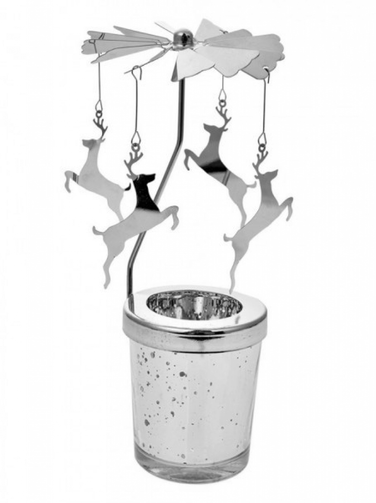 Točiaci svietnik s jeleňmi – strieborný svietnik na čajovú sviečku Ø 8 × 17 cm