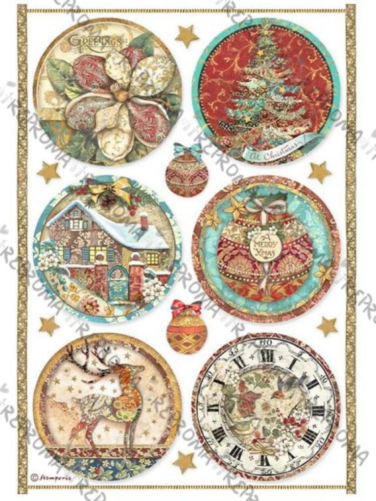 Ryžový papier A4 - patchwork vianočné gule